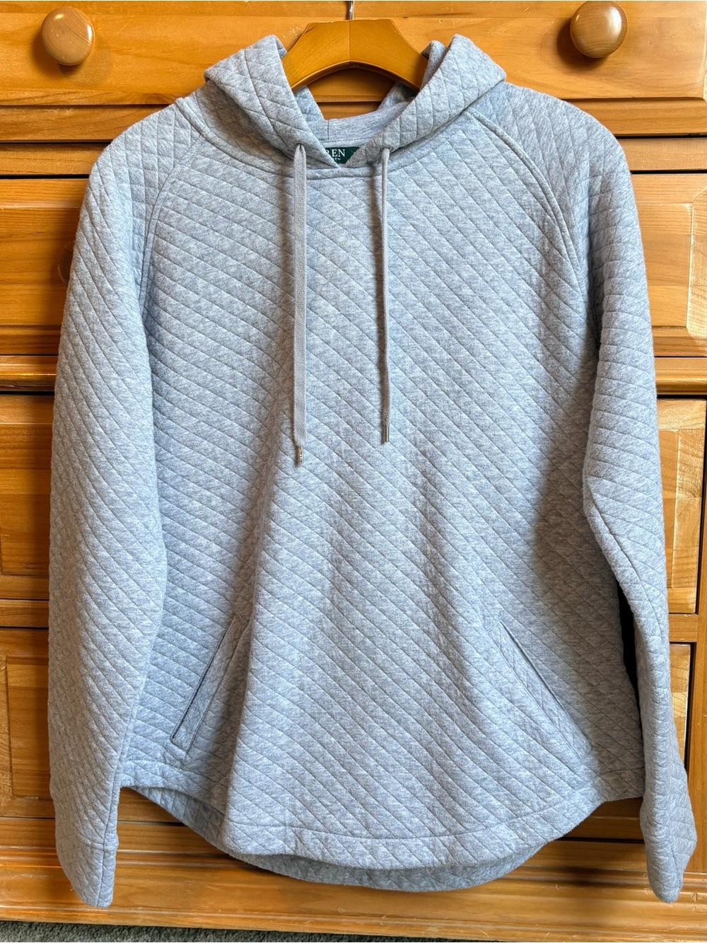 Lauren Ralph Lauren Quilted Pullover Hoodie Heather Gray Women's Size Medium